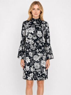 La DoubleJ Silk Floral Mock Neck Bell Sleeve Swing Dress S Italy Archive